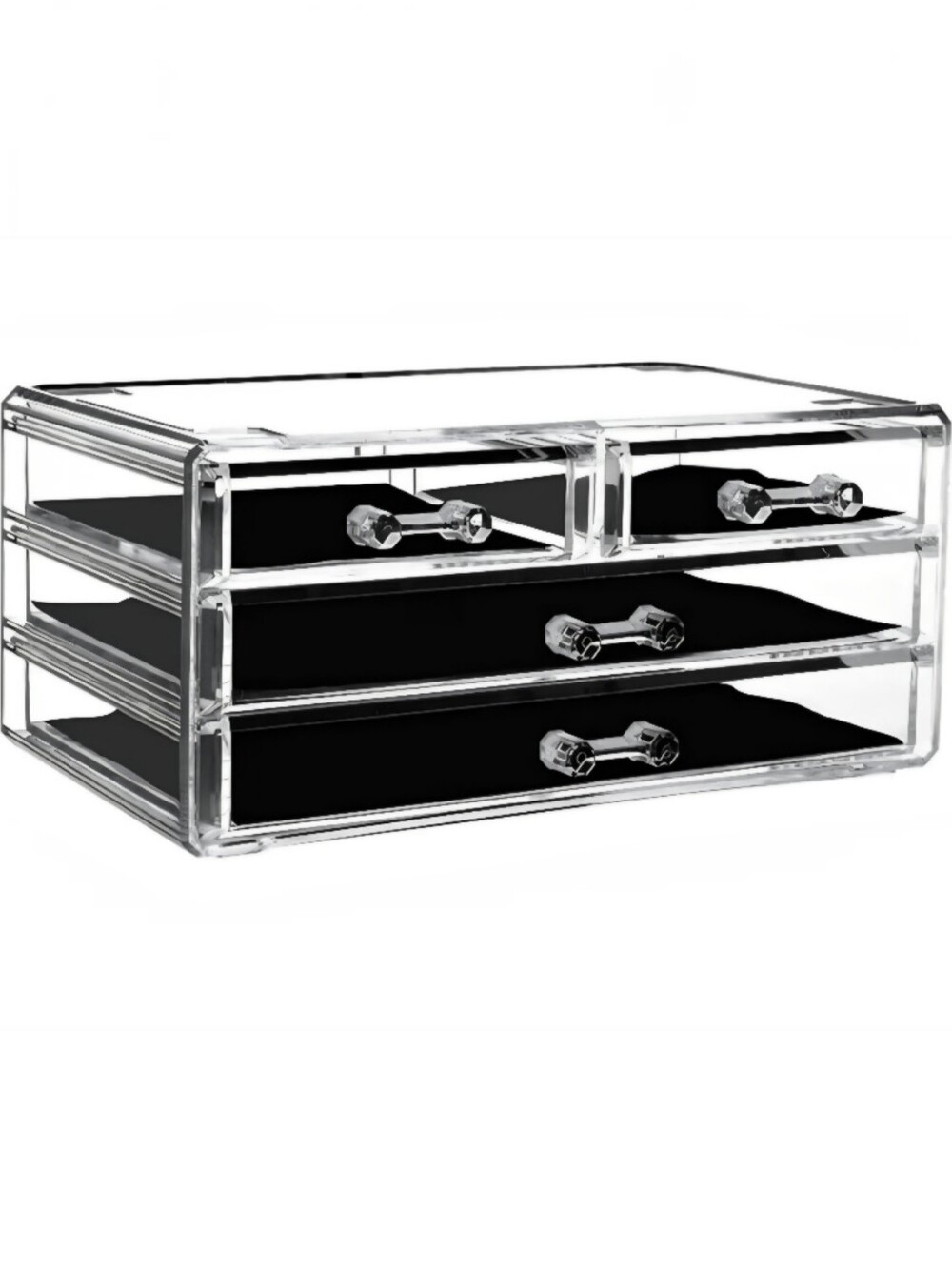 NWT Clear 4-Drawer Jewelry Makeup Organizer Black Valor Drawer SZ 9" L x 5.25" W